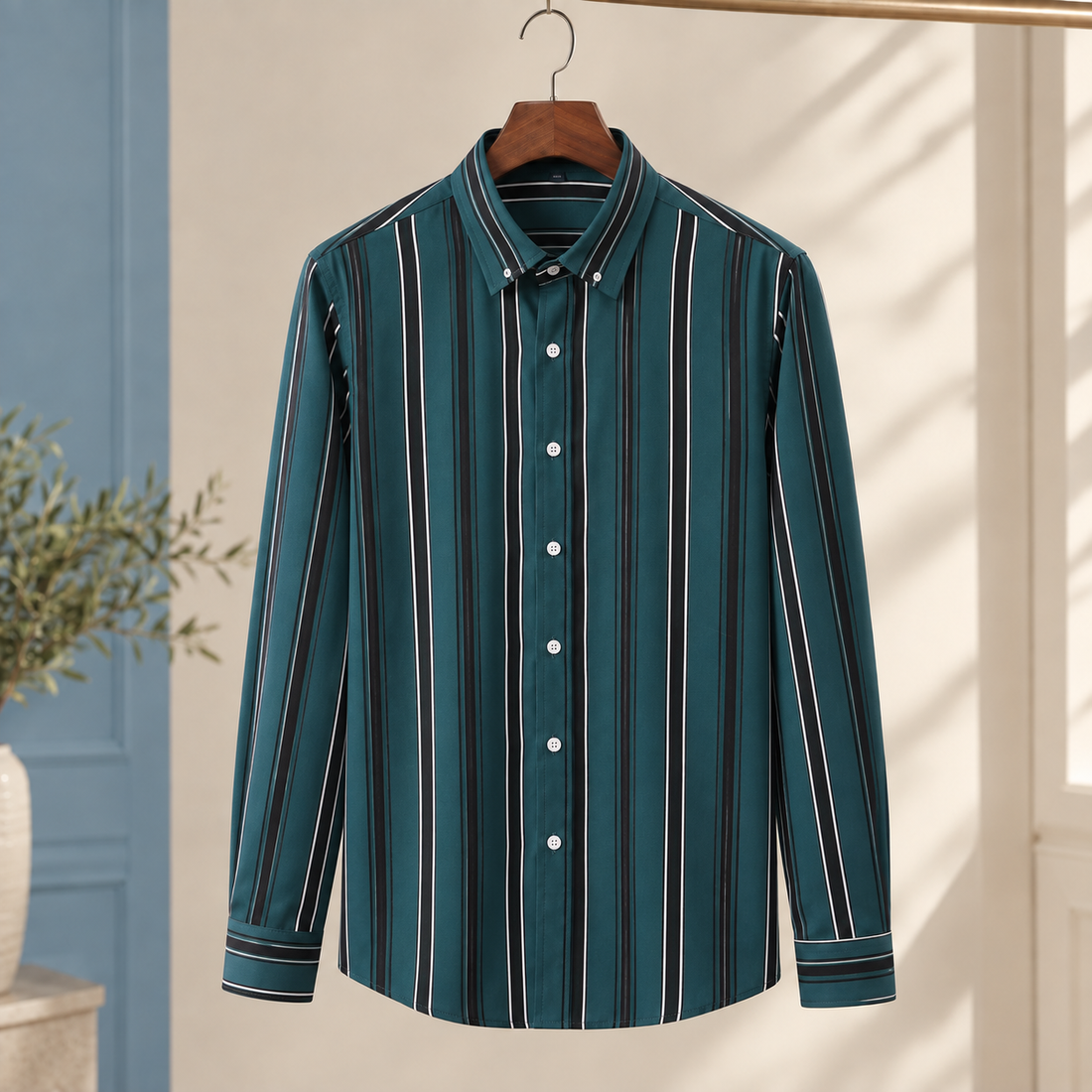 Gregoire Striped Shirt - Teal Black White