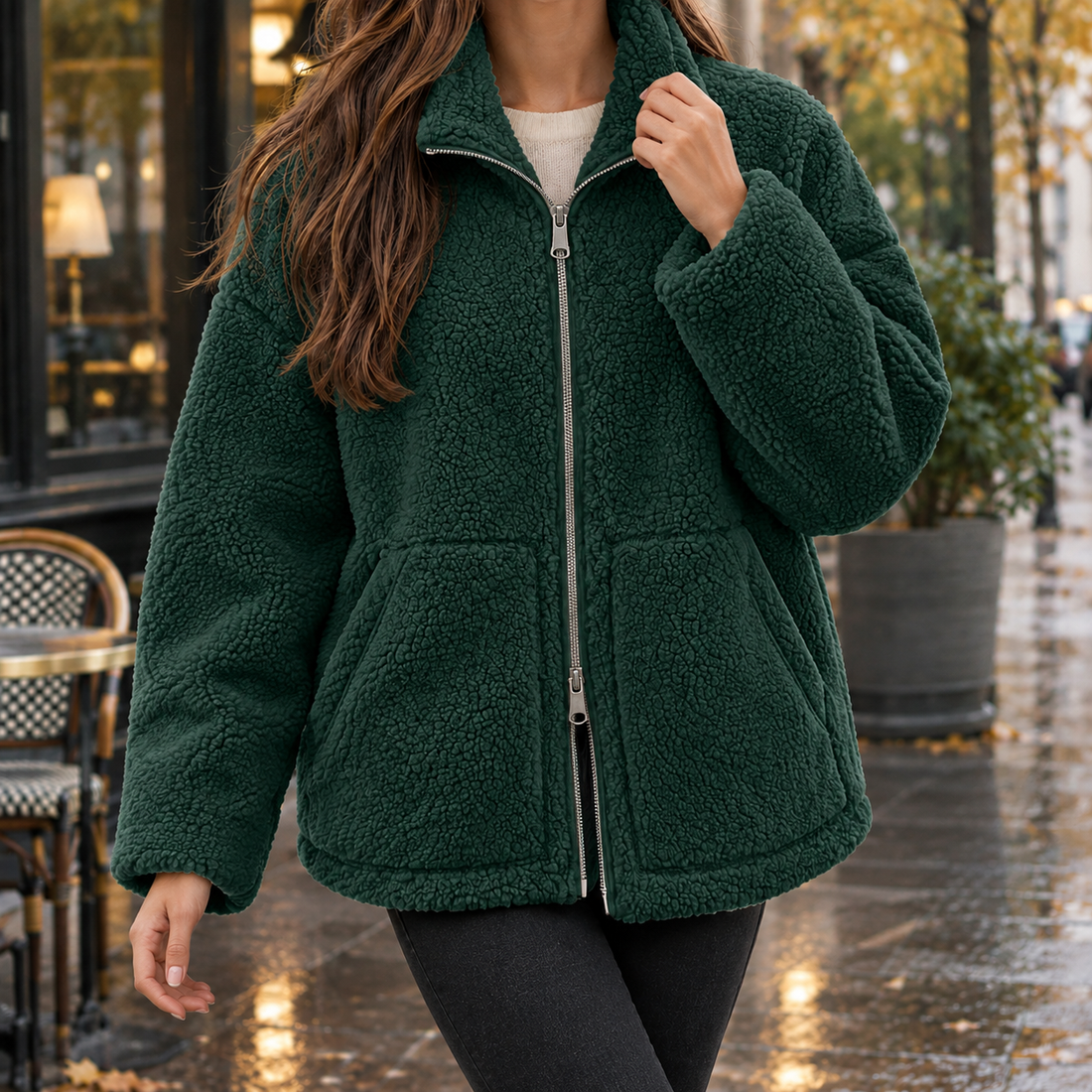 Autumn-Louise Teddy Jacket - Dark Green