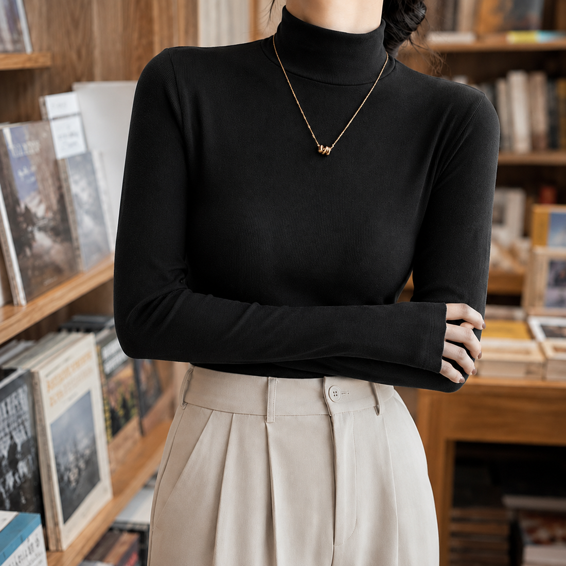 Alina Mock Neck Top - Black