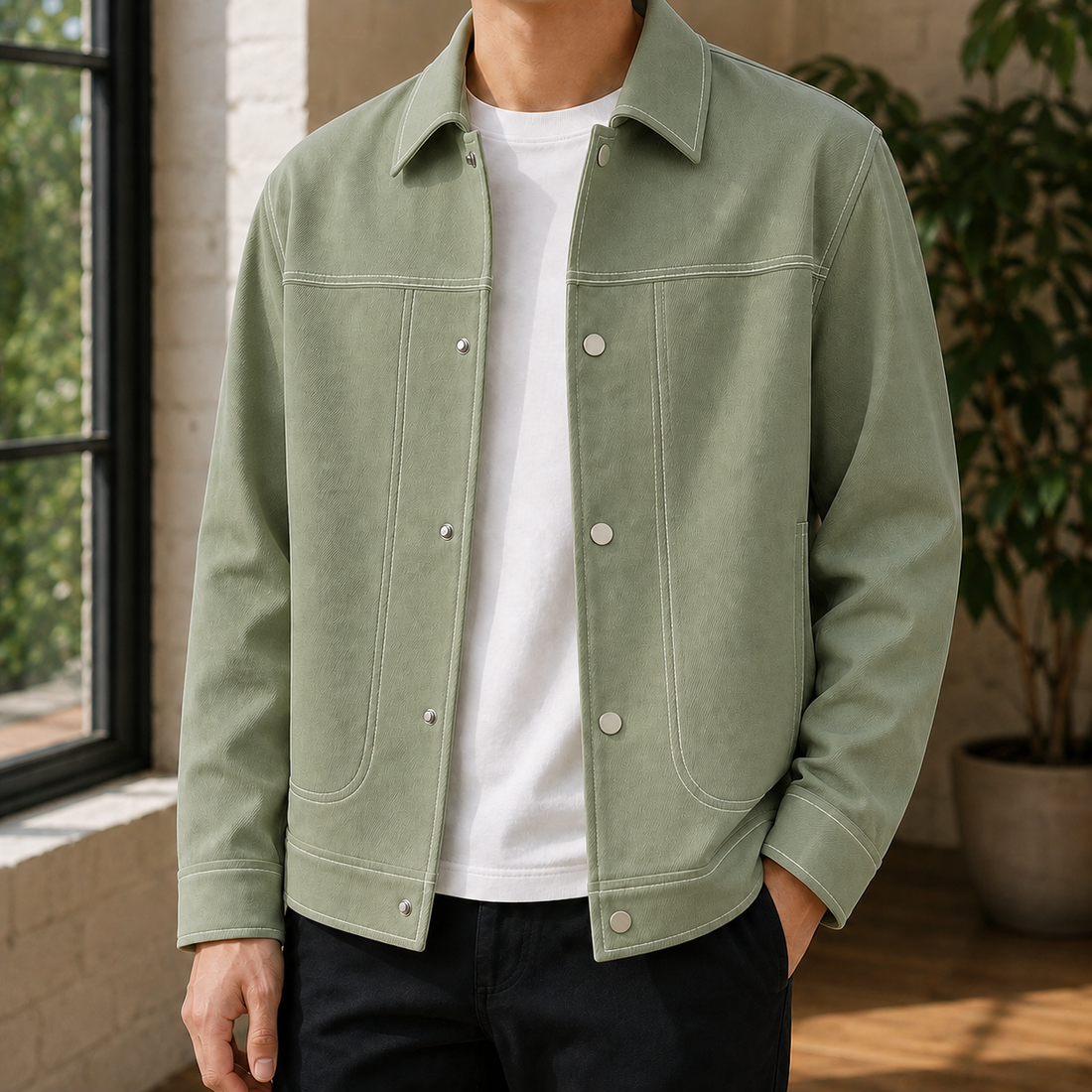 Rhys-Scott Contrast Stitch Jacket - Green