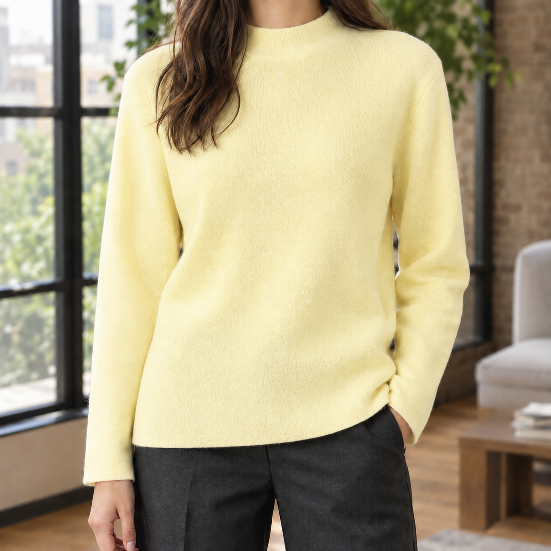 Desiree Mock Neck Sweater - Light Yellow