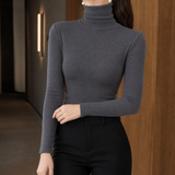 Evadne-Louise Ribbed Turtleneck Top - Dark Gray