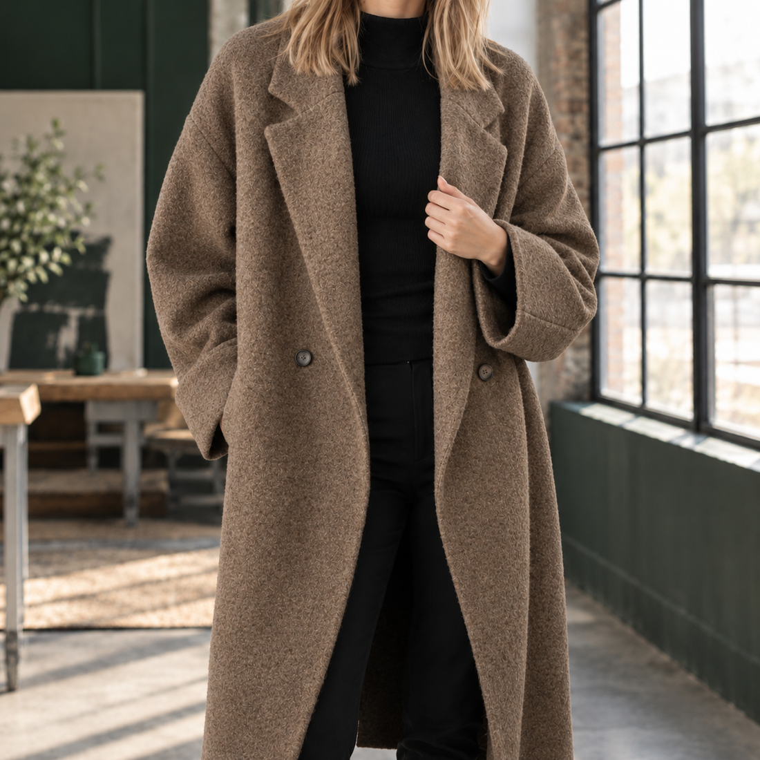 Daphne-Eve Double-Breasted Overcoat - Brown