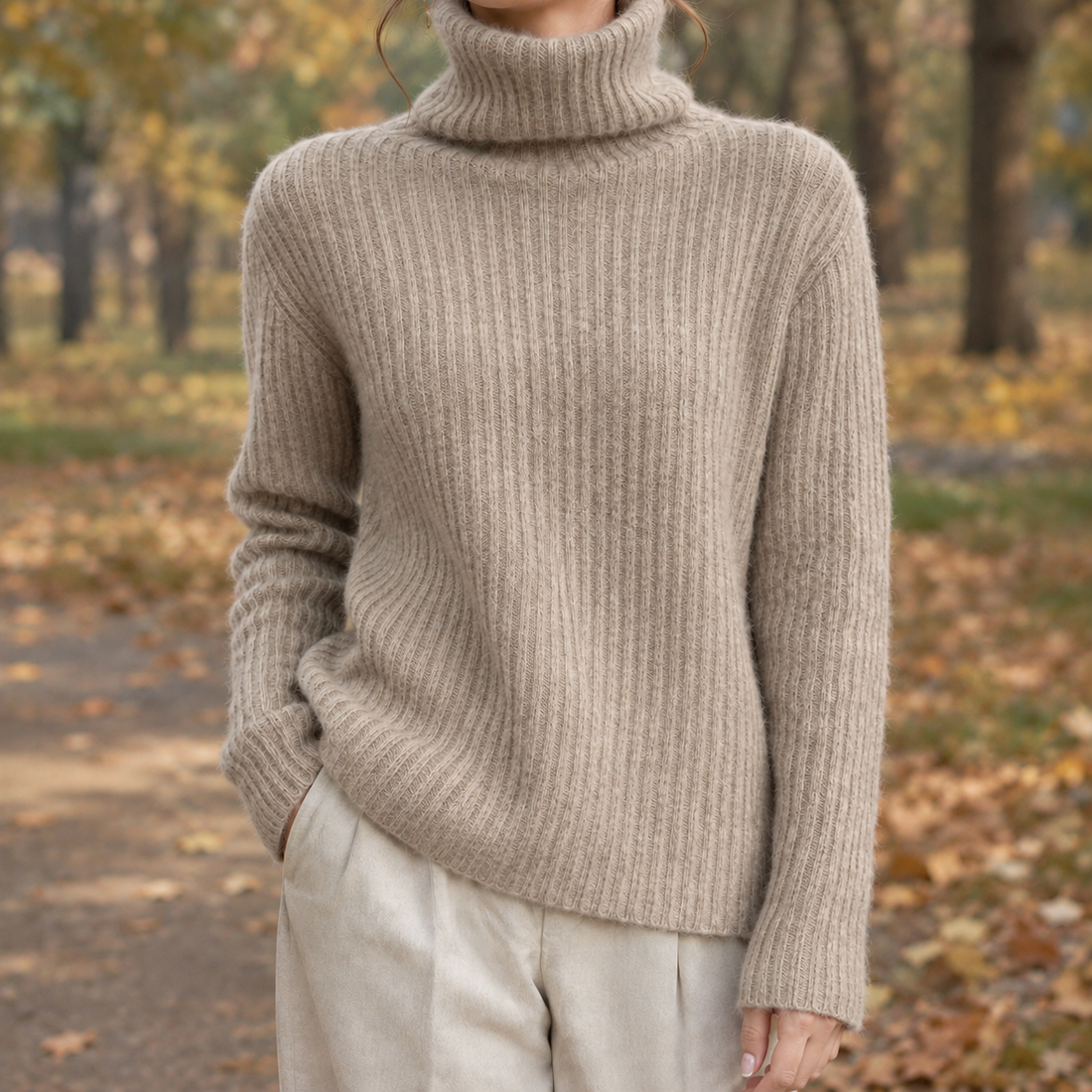 Annabel-Claire Ribbed Sweater - Raw Camel