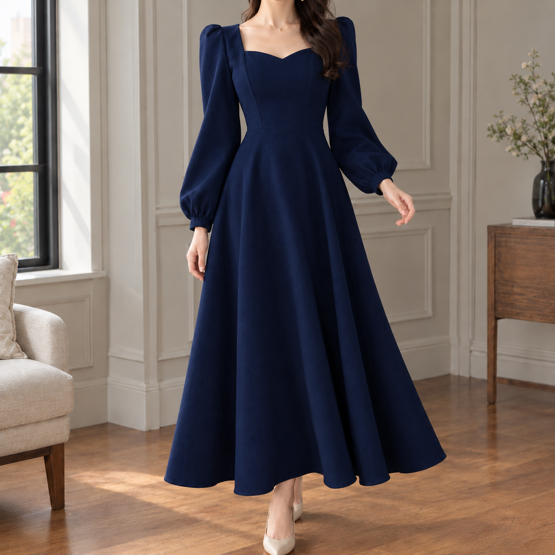 Millie A-Line Dress - Navy Blue