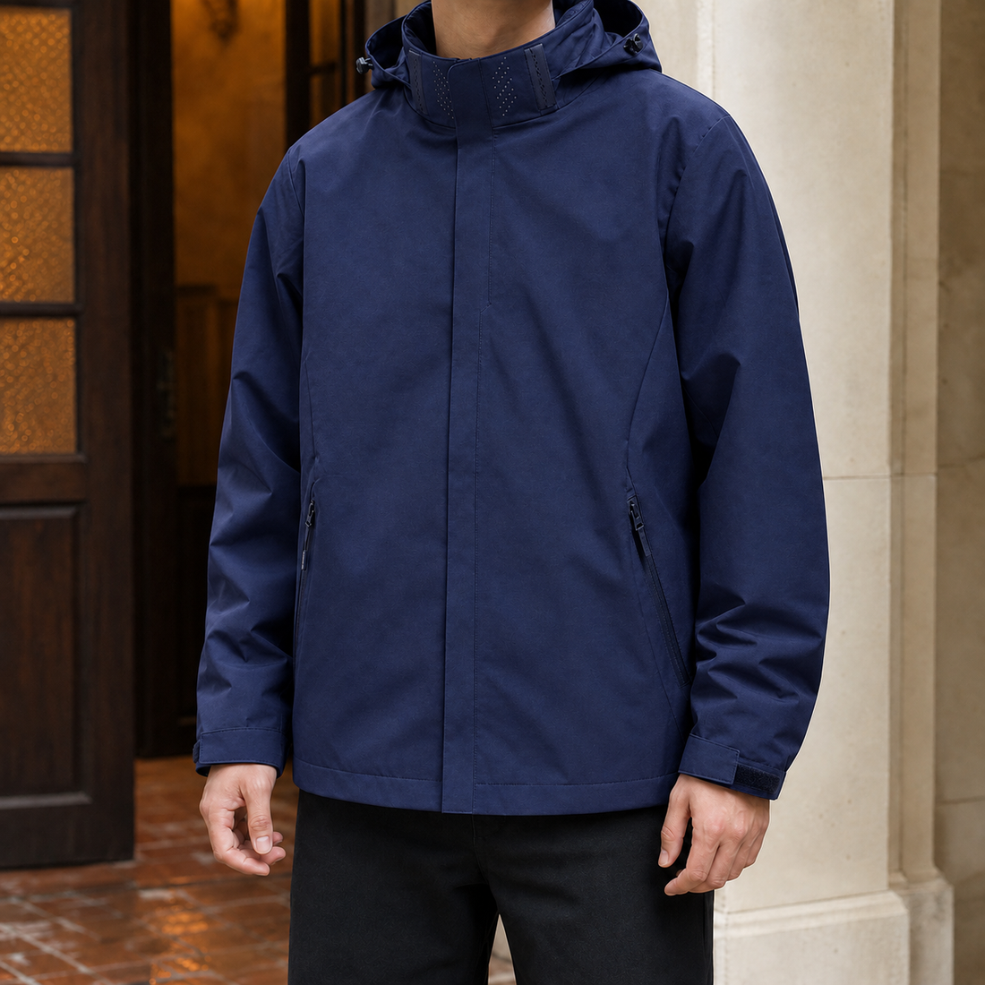 Frank-Grey Hooded Jacket - Dark Blue