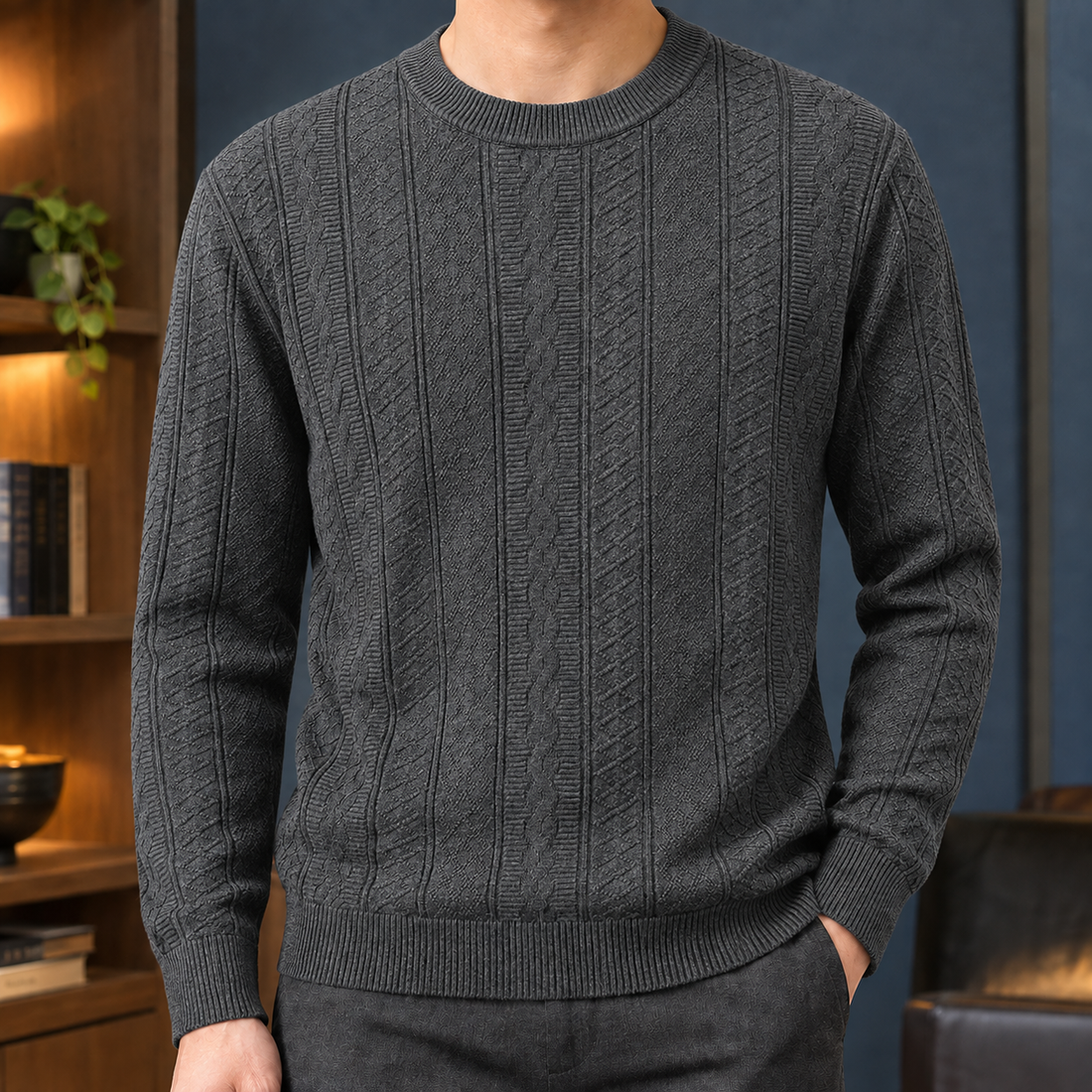 Warrick-Scott Cable Knit Sweater - Dark Gray
