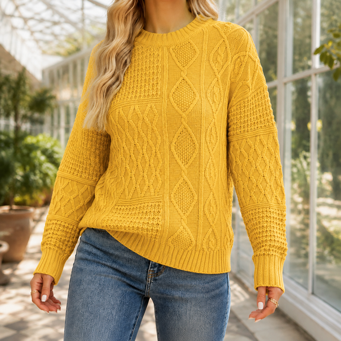 Sabine-Elise Cable Knit Sweater - Yellow