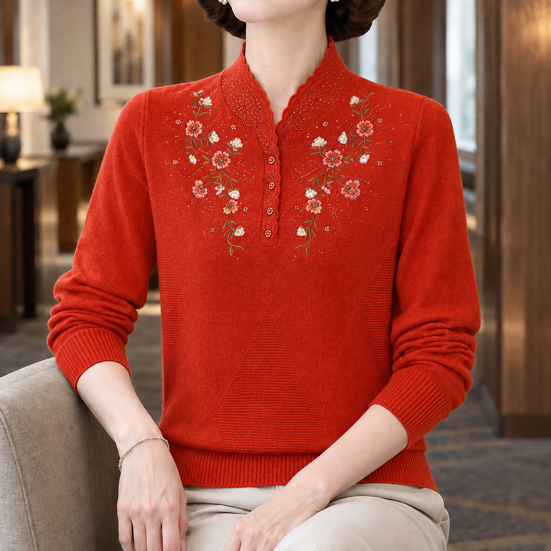Lara-Claire Wool Sweater - Orange Red