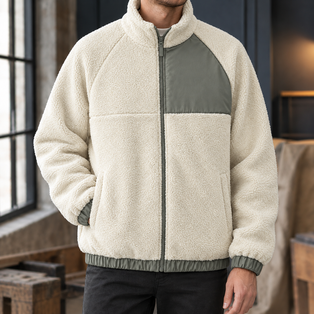 Asher-Reid Fleece Jacket - Cream Sage Trim