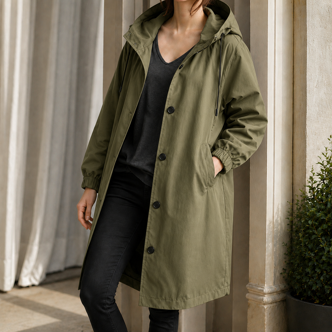 Zelda-Elise Hooded Overcoat - Green