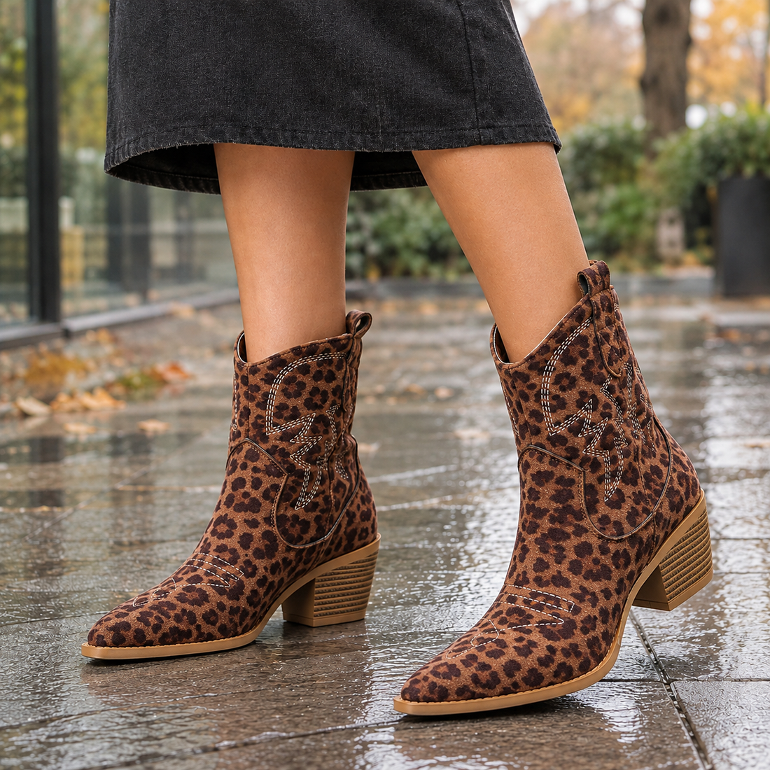 Mazzini-Parma Suede Western Boots - Leopard Print