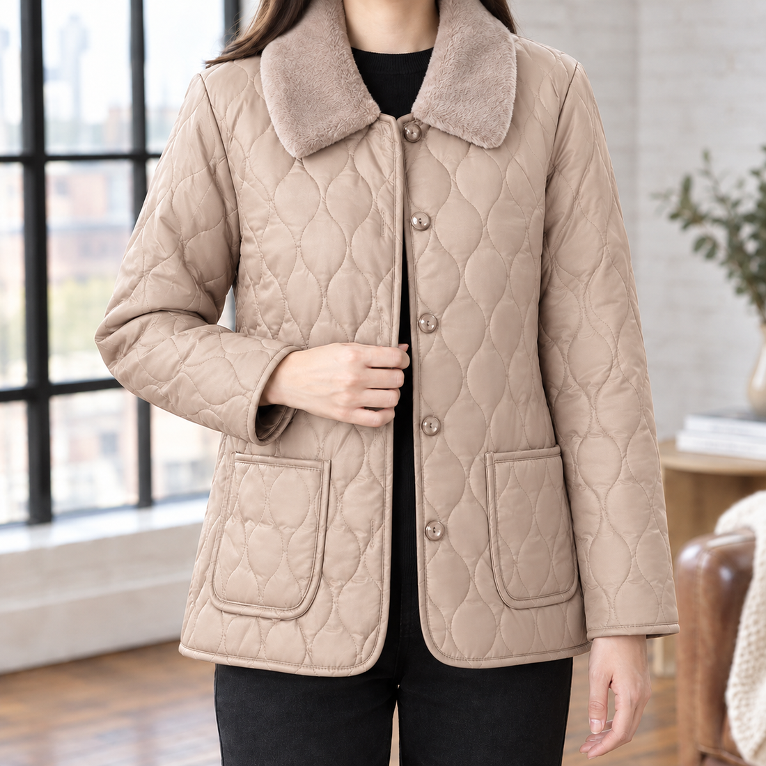 Ghislaine-Sage Quilted Jacket - Khaki