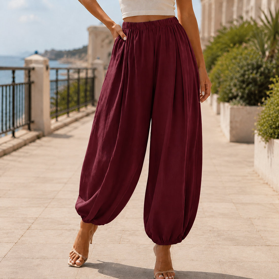 Faye-Louise Balloon Pants - Wine Red