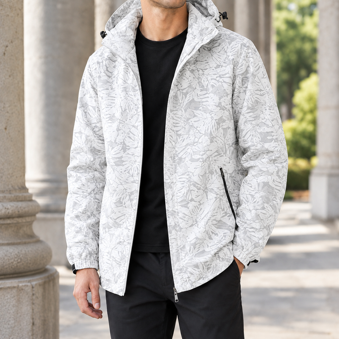 Harlan-Grey Tonal Print Jacket - White