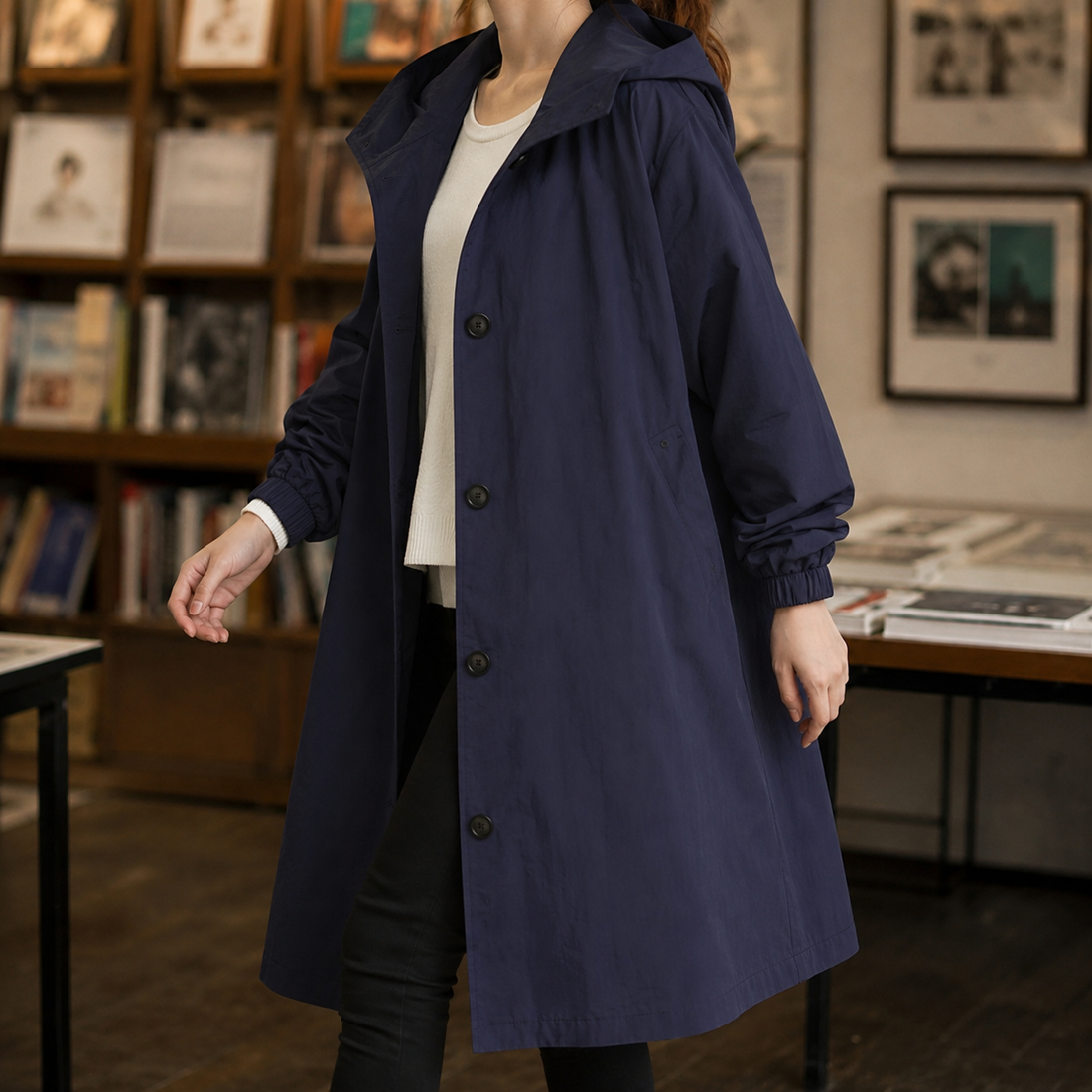 Aimee-Rose Hooded Coat - Navy Blue