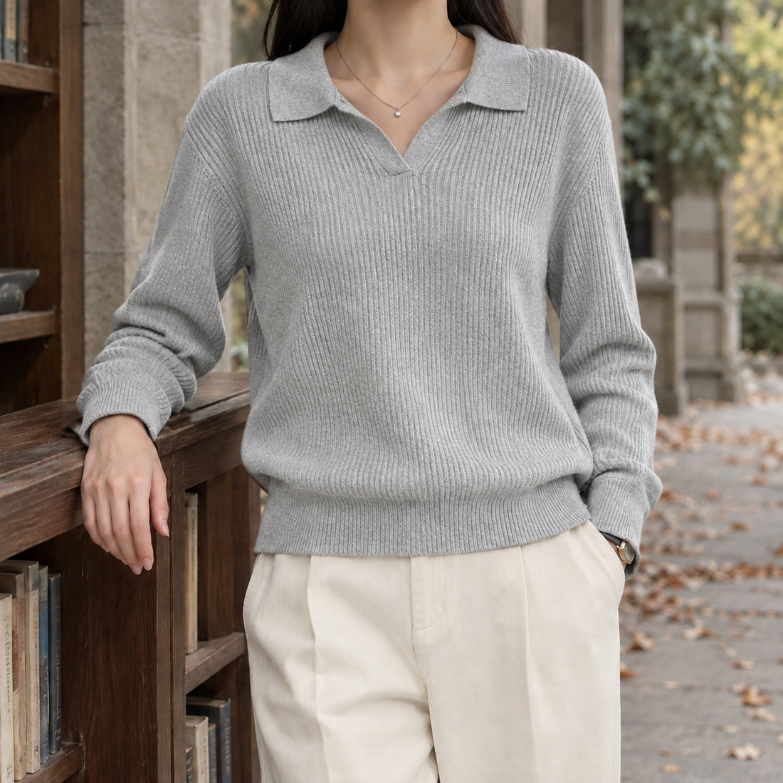 Xaviera-Elise Ribbed Sweater - Ash