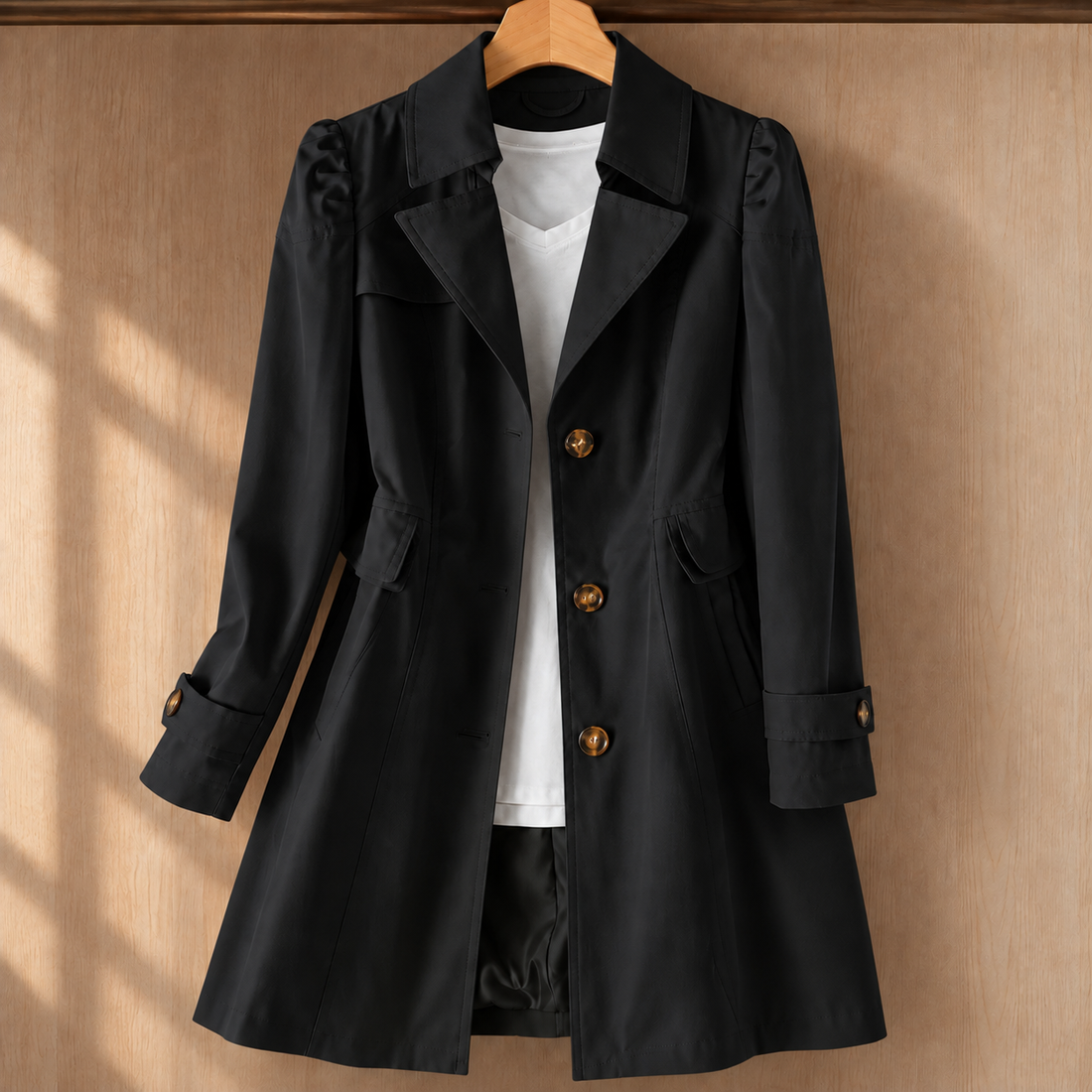 Nina-Rae Tailored Trench Coat - Black