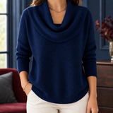 Millie-Pearl Cowl Neck Sweater - Navy Blue