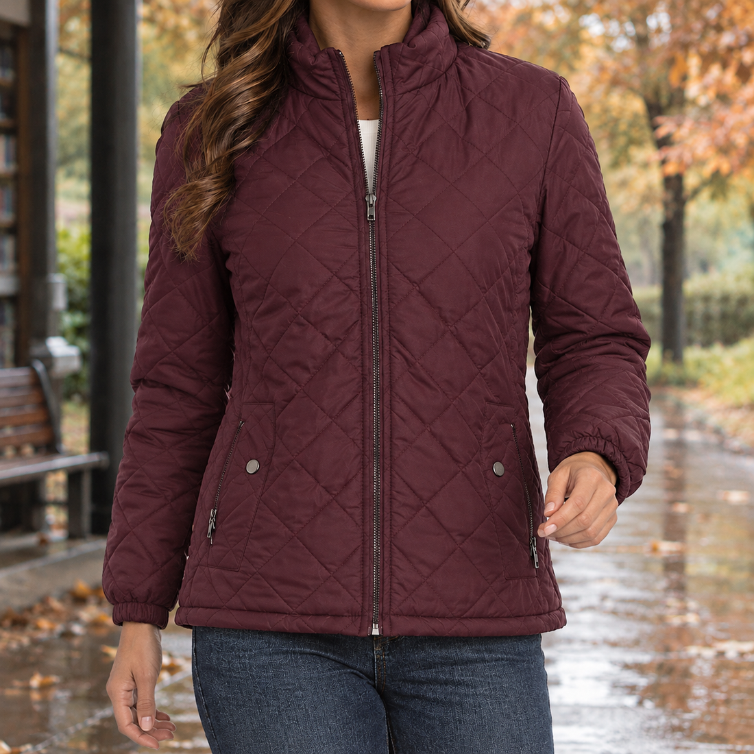 Solene-Marie Quilted Jacket - Burgundy