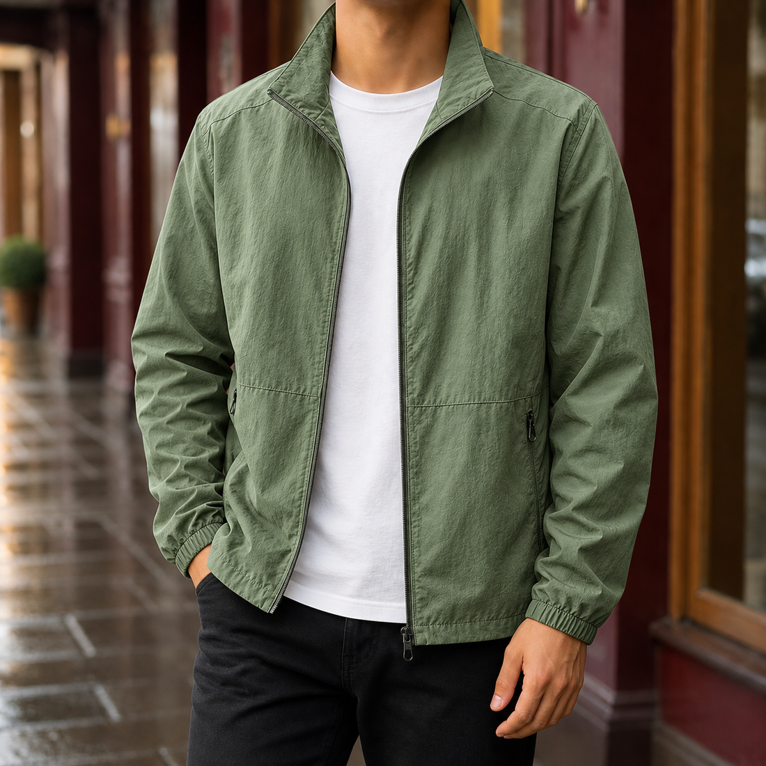 Matthias-Grant Stand Collar Jacket - Military Green