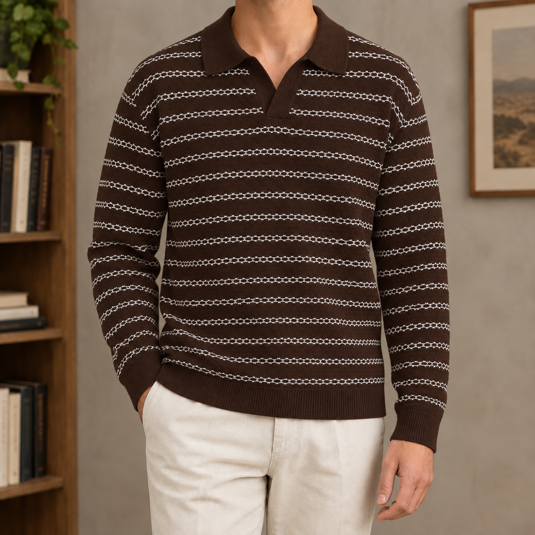 Nolan-West Open Collar Polo - Coffee Brown
