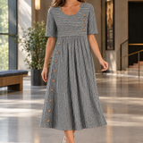 Molly-Rae Striped Midi Dress - Black
