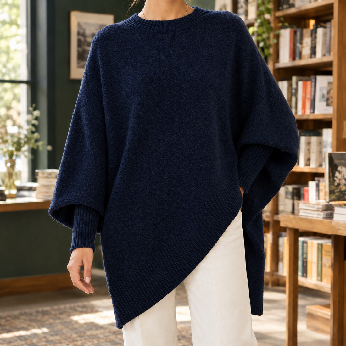 Westcott Poncho Sweater - Navy Blue