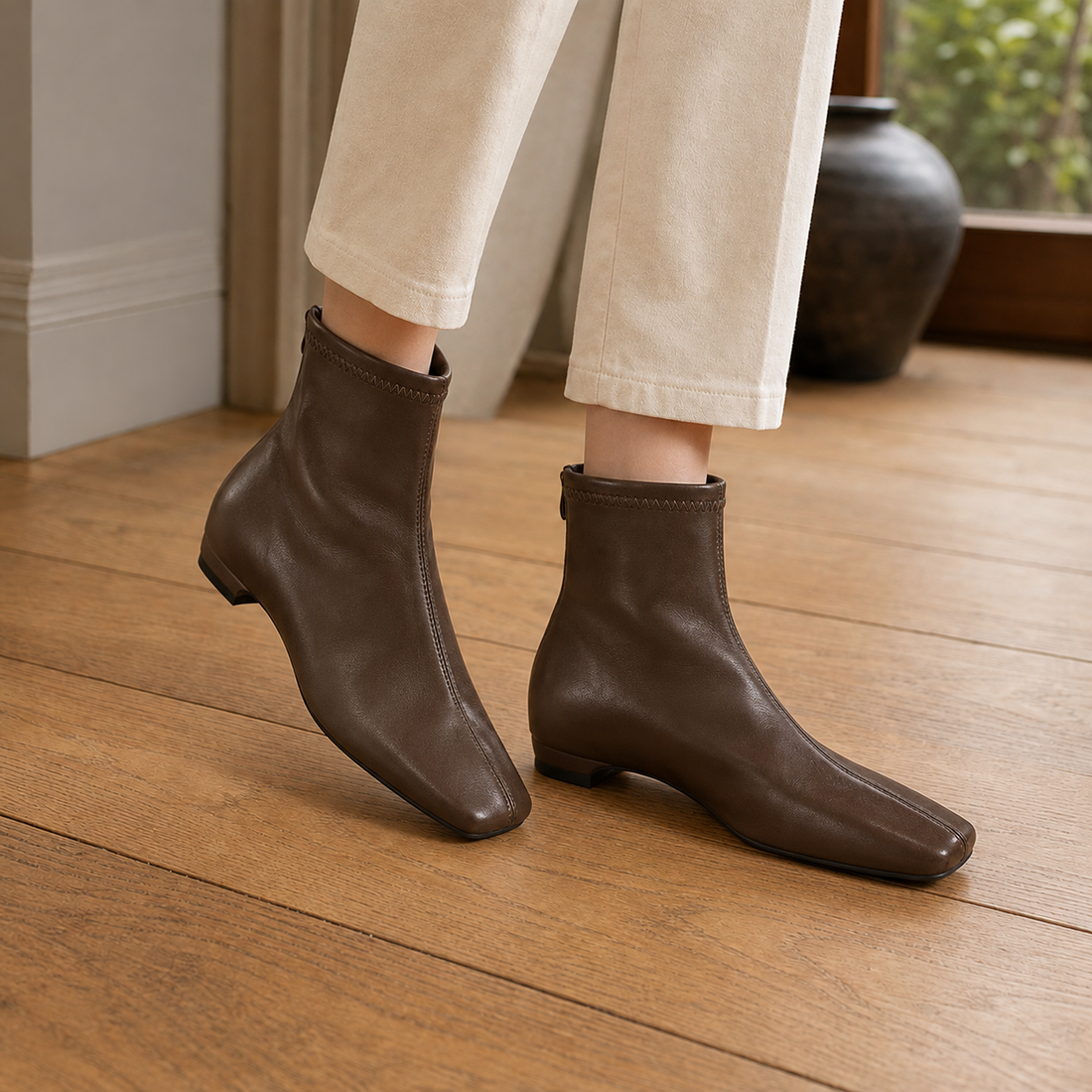 Mantova Square Toe Boots - Brown Surface Single Lining