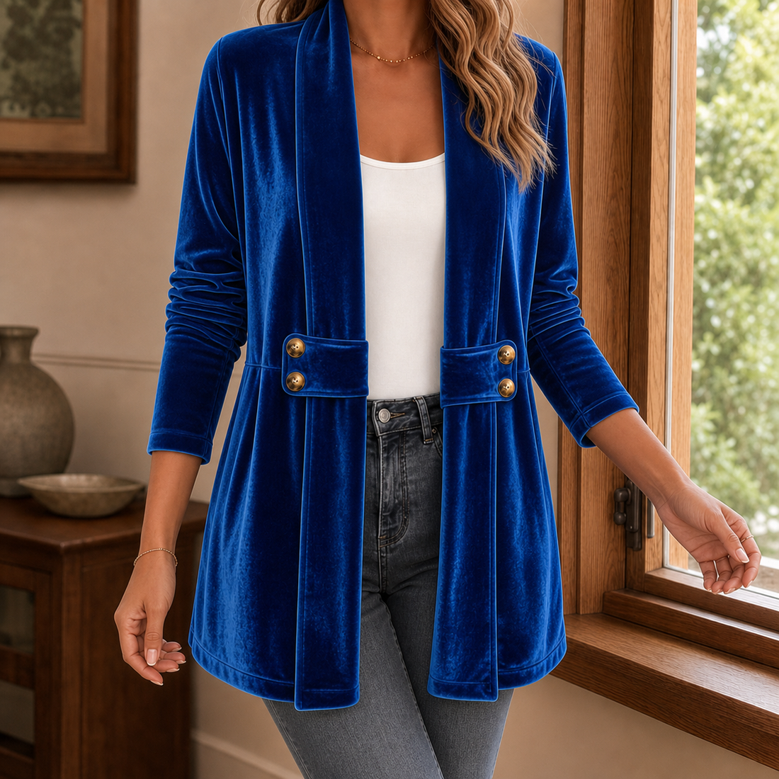 Zenobia Velvet Cardigan - Royal Blue