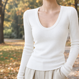 Celine-Marie Scoop Neck Sweater - White