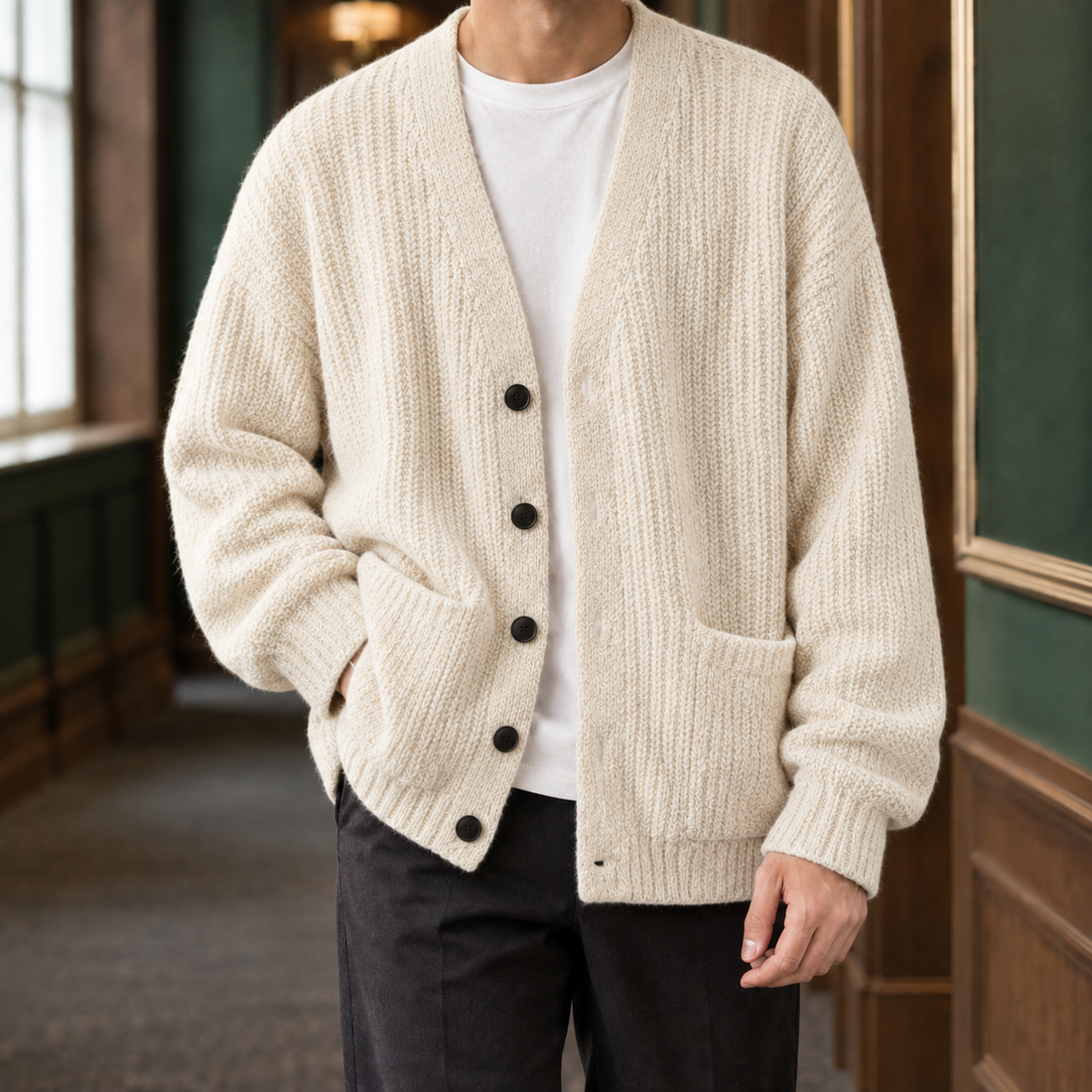 Nicodemus-Miles Ribbed Cardigan - White Apricot