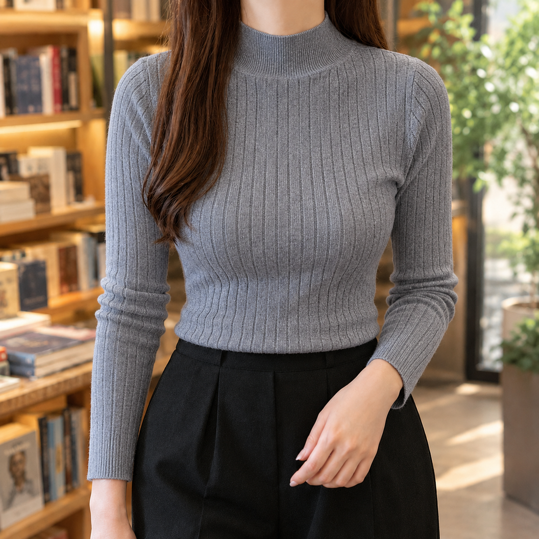 Magdalena-Mae Mock Neck Top - Gray