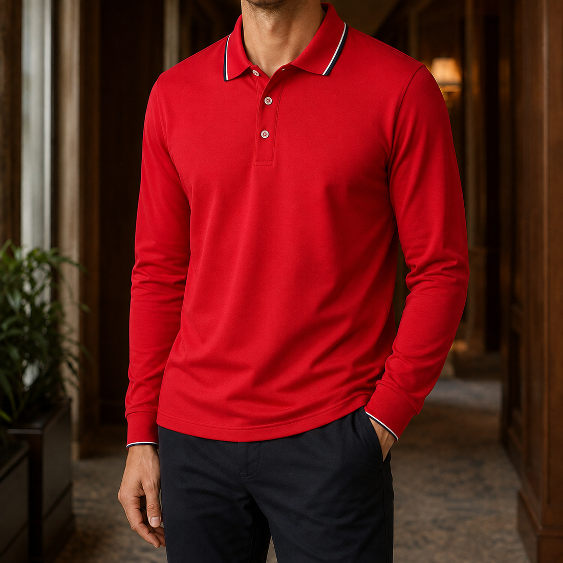 Esteban Tipped Collar Polo - Red