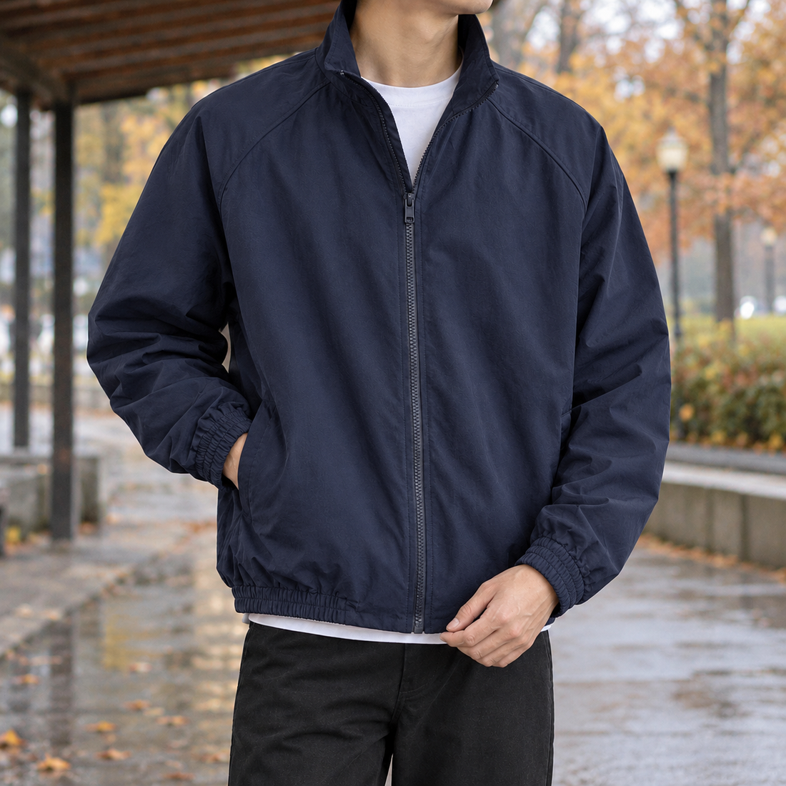 Lothaire-Wade Zip Bomber Jacket - Navy
