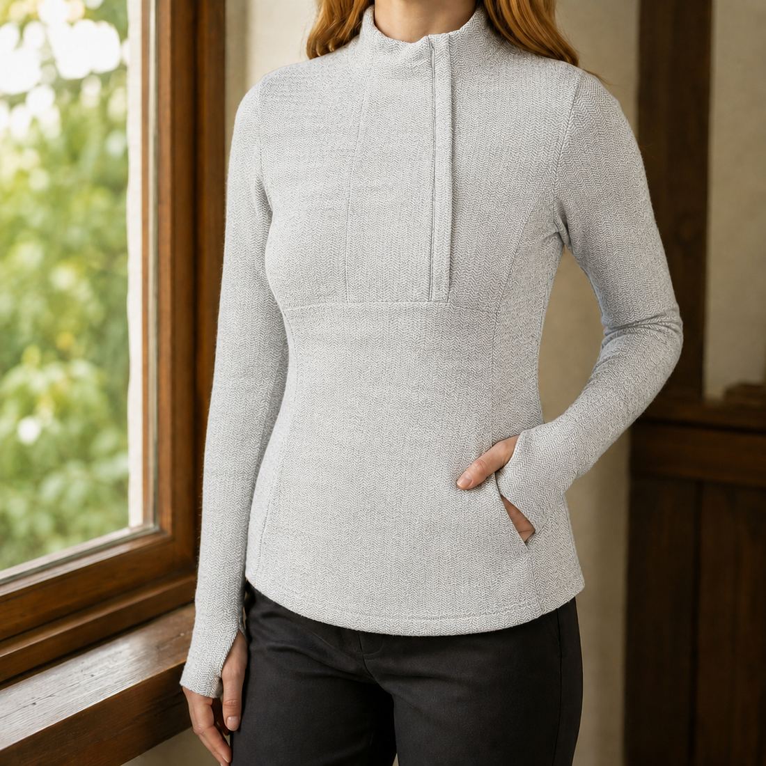 Livia-Skye Mock Neck Sweater - Gray/ivory Mix