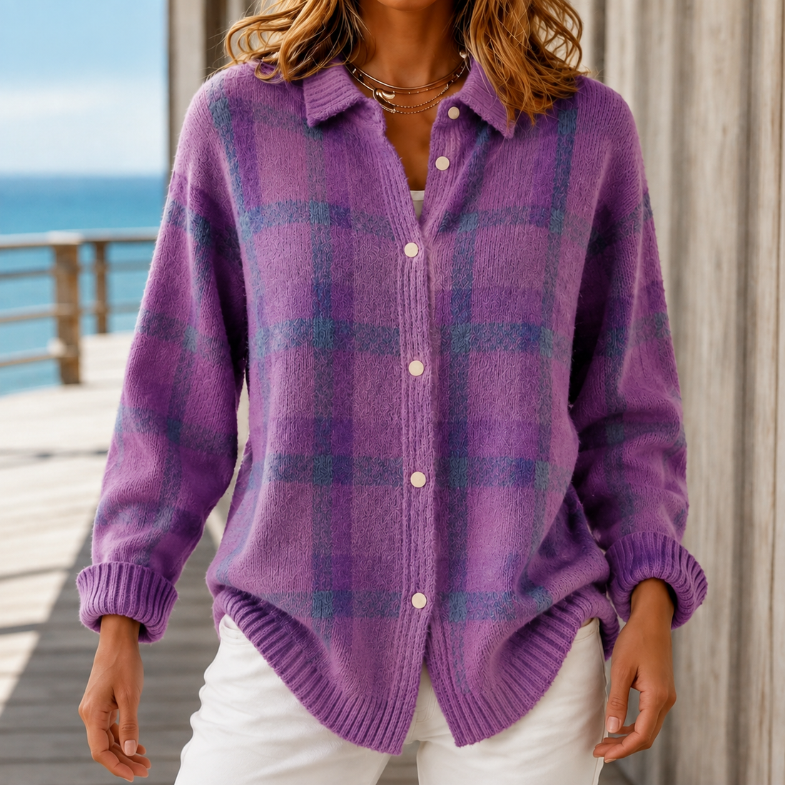 Anais-Jade Plaid Cardigan - Purple