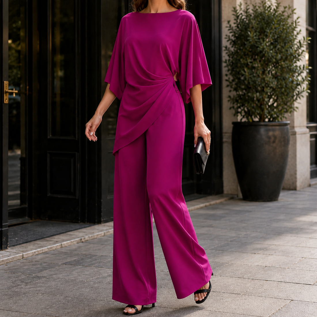 Katia-Sage Draped Set - Fuchsia