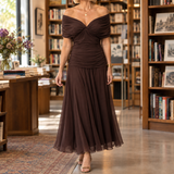 Cordelia-Kate Draped Midi Dress - Brown