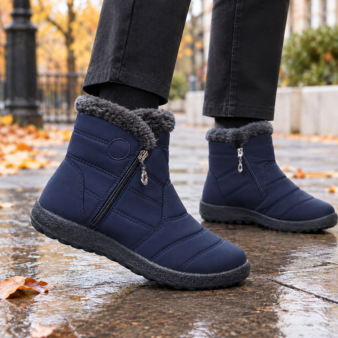 Novara-Parma Quilted Ankle Boots - Navy