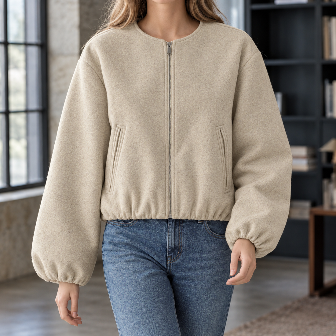 Alma-Elise Balloon Sleeve Jacket - Khaki