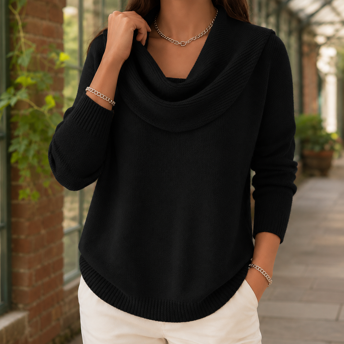 Chiara-Mae Cowl Neck Sweater - Black