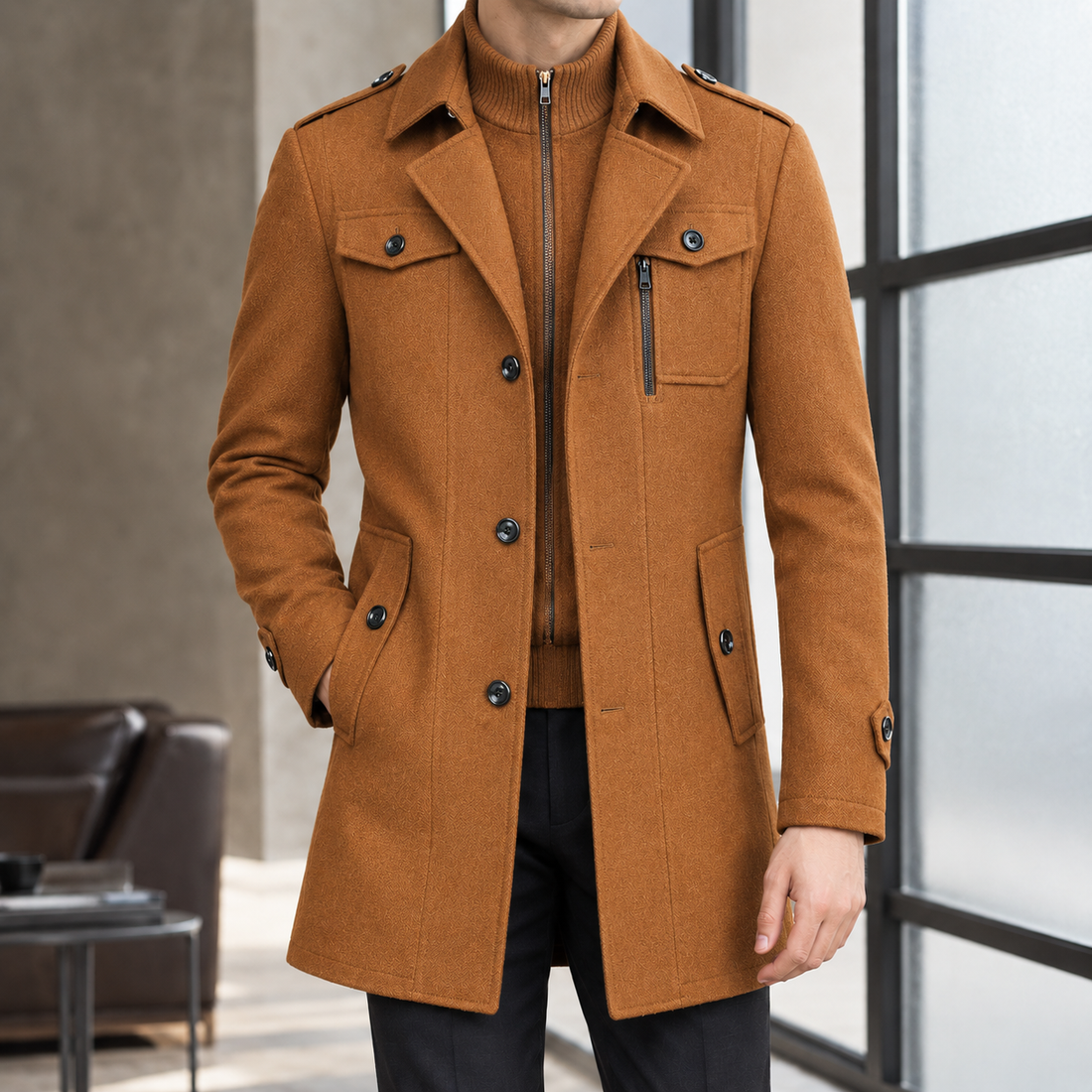 Ambrose-Rhys Wool Coat - Camel