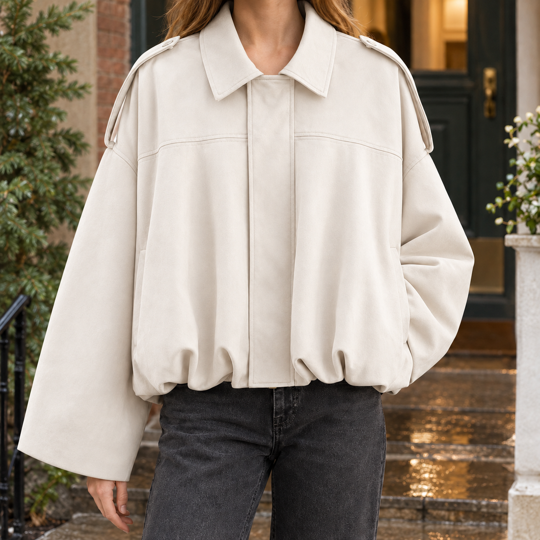 Katherine-Jane Suede Bomber Jacket - Off White