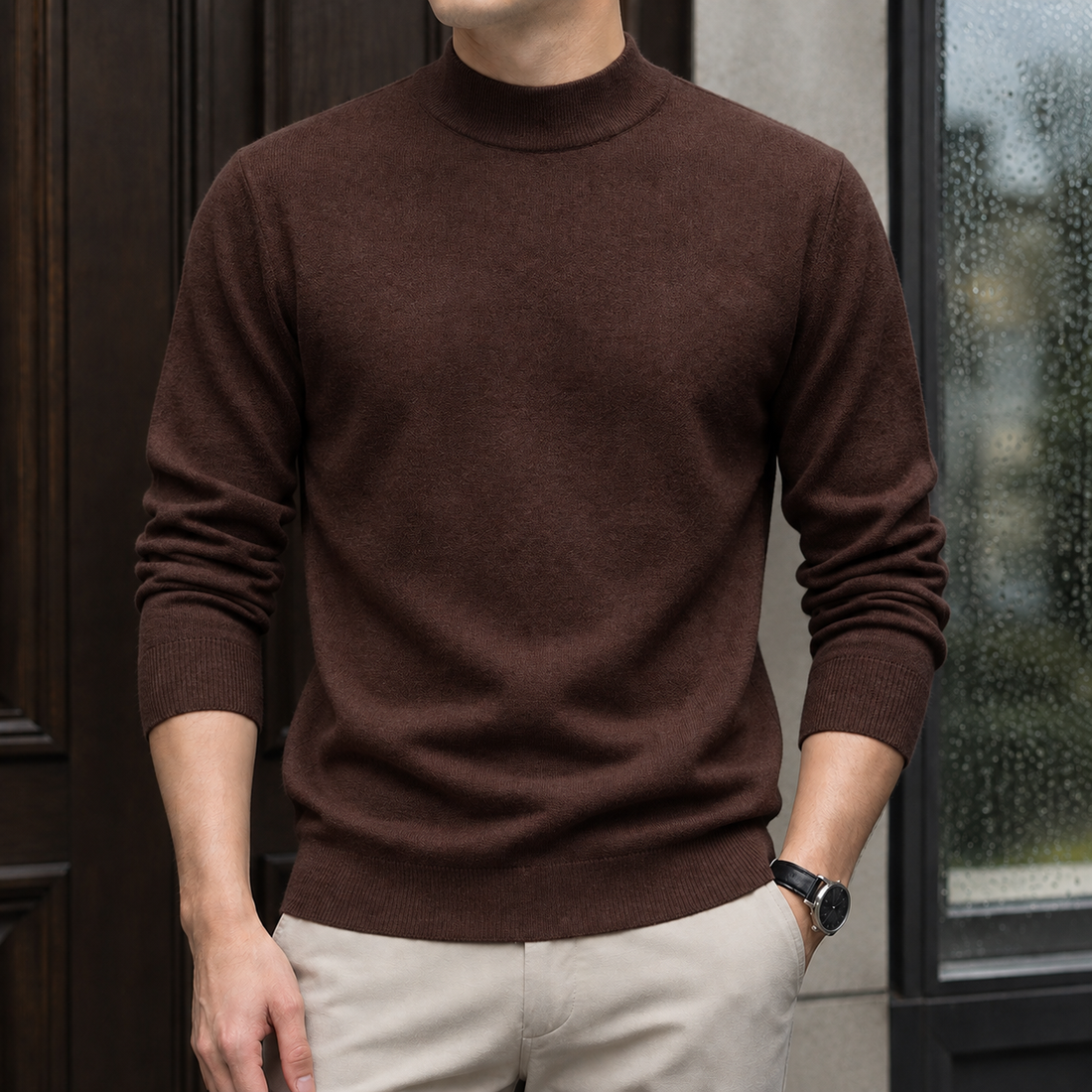 August-Rhys Mock Neck Sweater - Brown