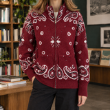 Constance Paisley Zip Sweater - Red