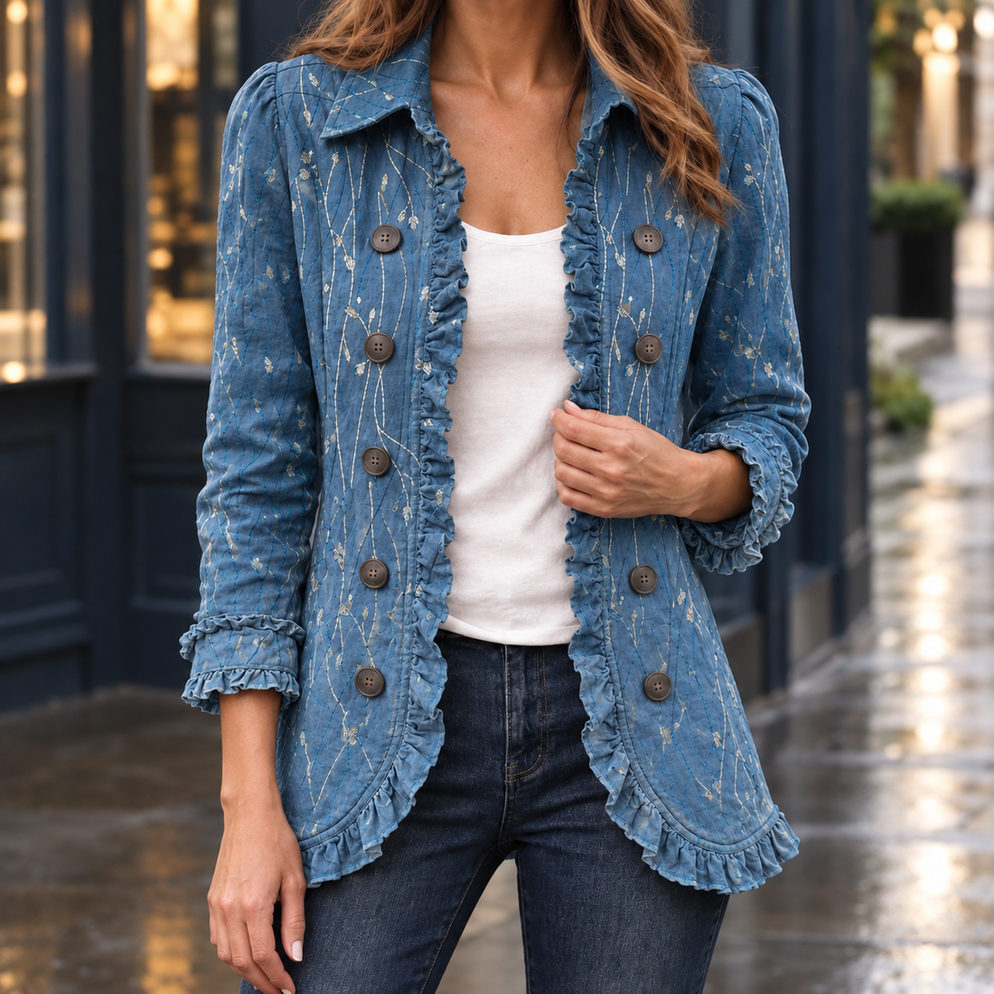 Noelle-Kate Ruffle Overshirt - Navy