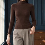 Rowena-Hope Ruffle Neck Sweater - Coffee