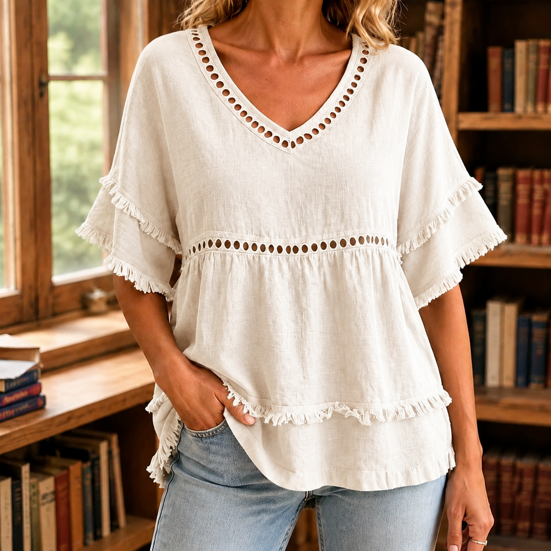 Astrid-Grace V-Neck Blouse - White