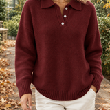 Blair-Mae Relaxed Polo Sweater - Wine Red